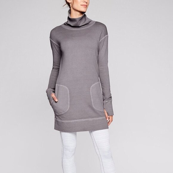 Athleta‎ Eco Wash Turtleneck Sweatshirt Grey Medium Tall - Picture 1 of 6